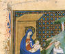 Monje agustino adorando a la Virgen y al Niño. Códice siglo XV.